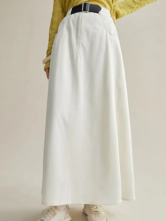 Mid-length Belt Decorated A-line Skirt