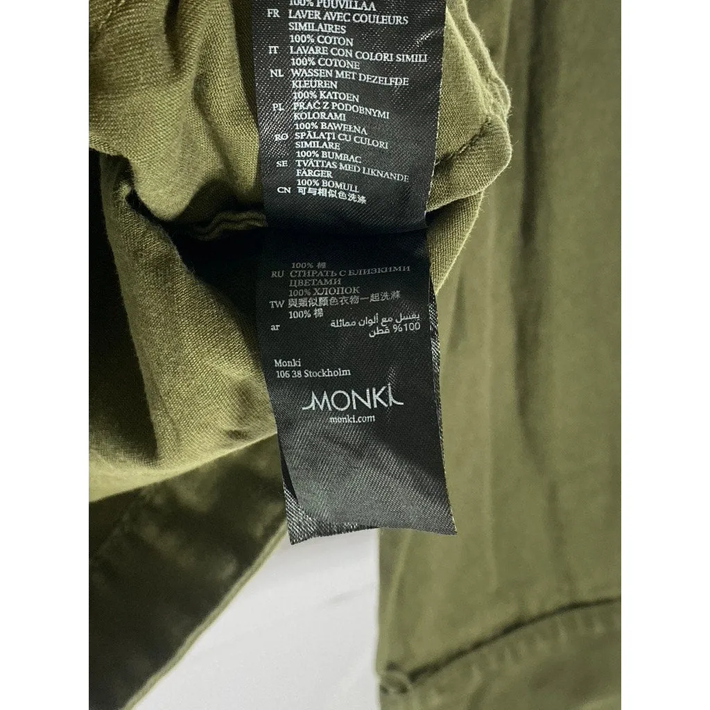 MONKI Women's Olive Green Denim Button-Up Long Sleeve Cropped Jacket SZ XS
