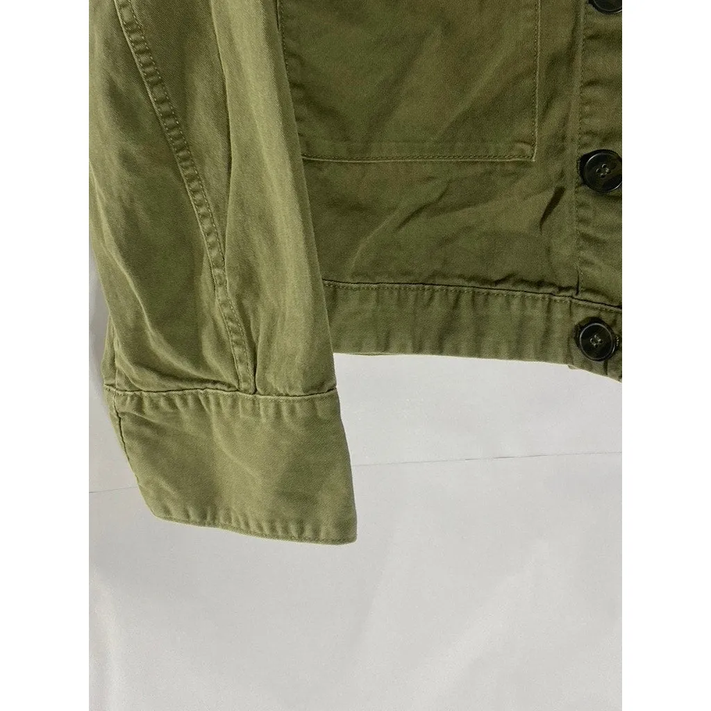 MONKI Women's Olive Green Denim Button-Up Long Sleeve Cropped Jacket SZ XS