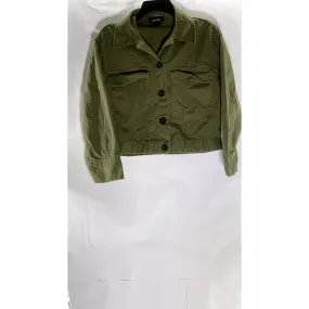 MONKI Women's Olive Green Denim Button-Up Long Sleeve Cropped Jacket SZ XS