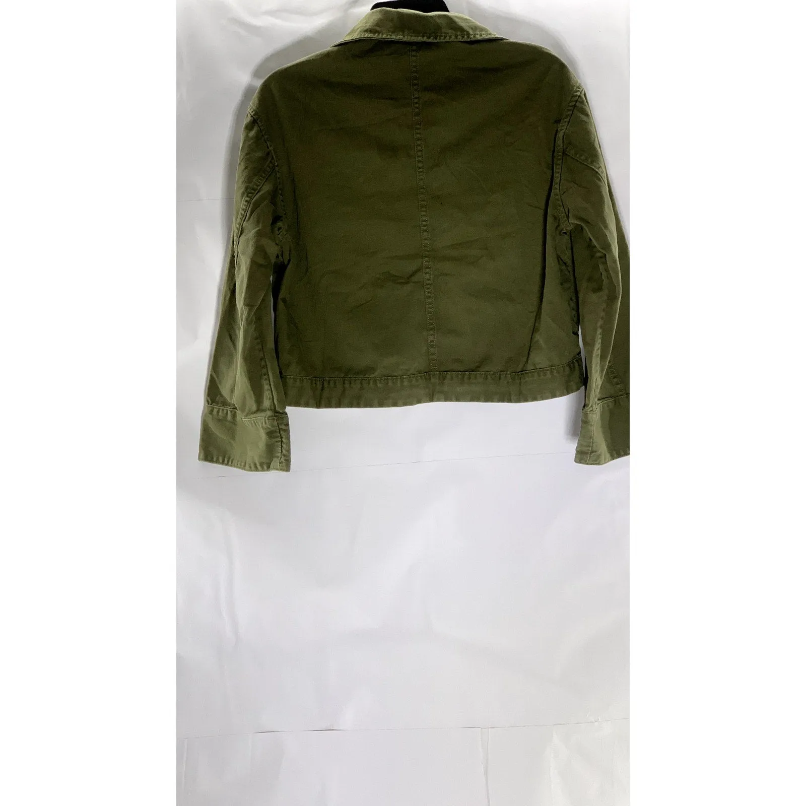 MONKI Women's Olive Green Denim Button-Up Long Sleeve Cropped Jacket SZ XS