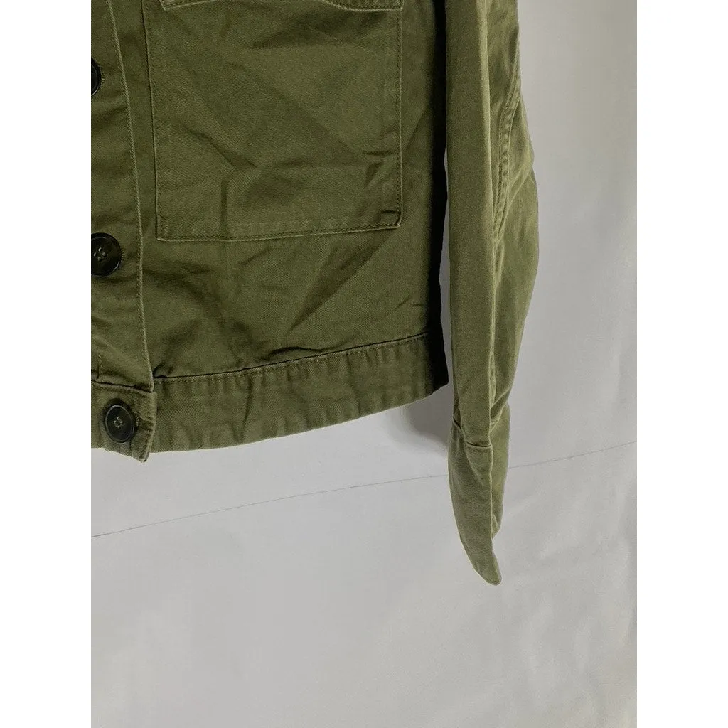MONKI Women's Olive Green Denim Button-Up Long Sleeve Cropped Jacket SZ XS