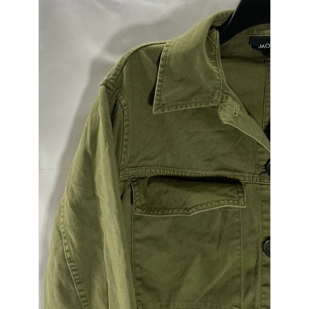 MONKI Women's Olive Green Denim Button-Up Long Sleeve Cropped Jacket SZ XS