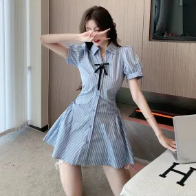 MQTIME  -  2024  New Academy Style Set with Slim Striped Shirt, Dress, Shorts, Two Piece Casual Versatile Set summer for women