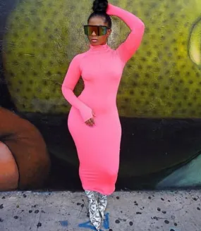 Neon Long Sleeve Midi Dress