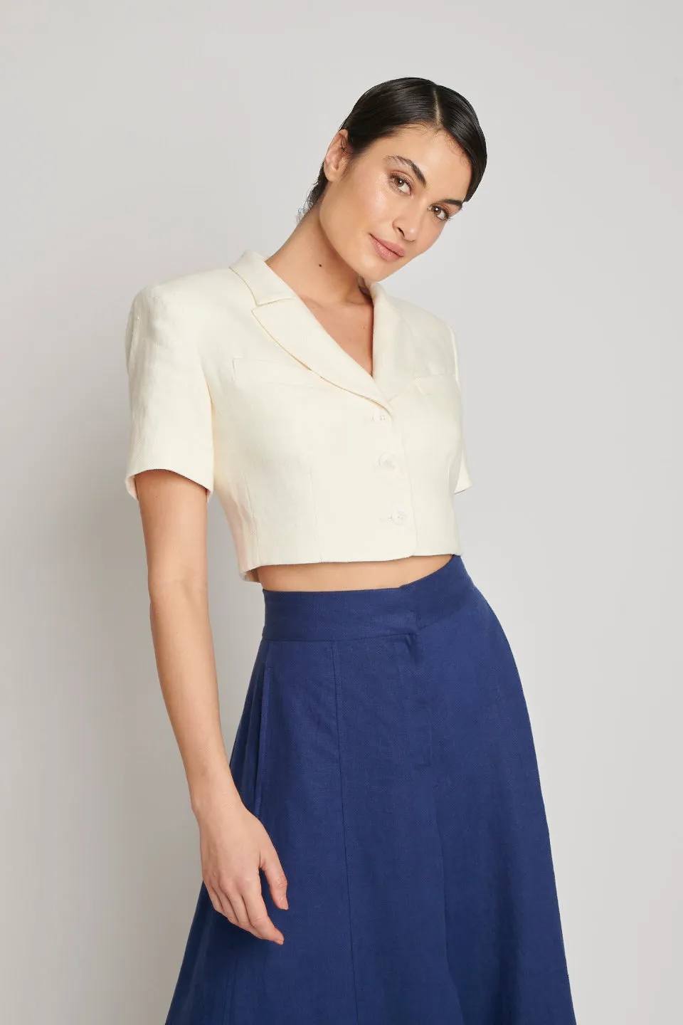 Niki Cropped Jacket - Navy