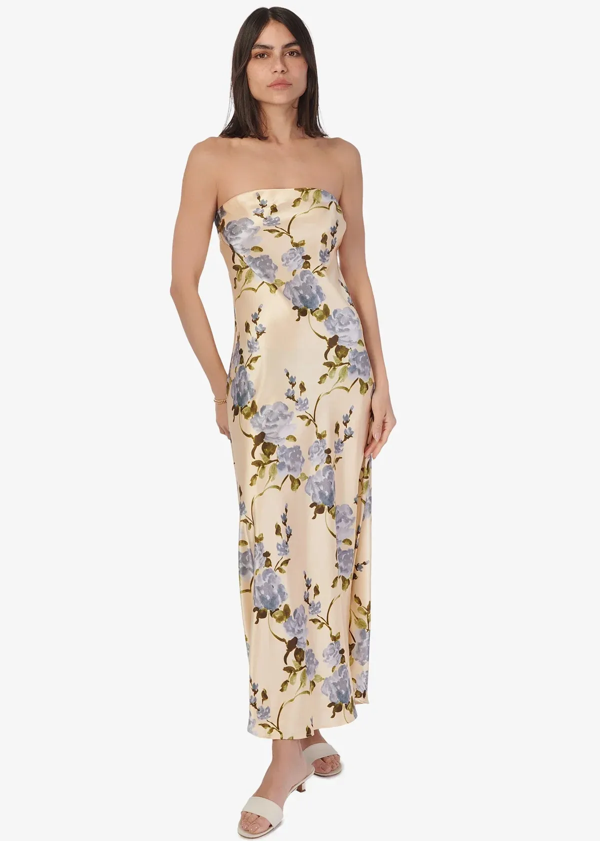 NOELLE STRAPLESS DRESS MOONFLOWERWATERCOLOR BY CAMI NYC SPRING 25