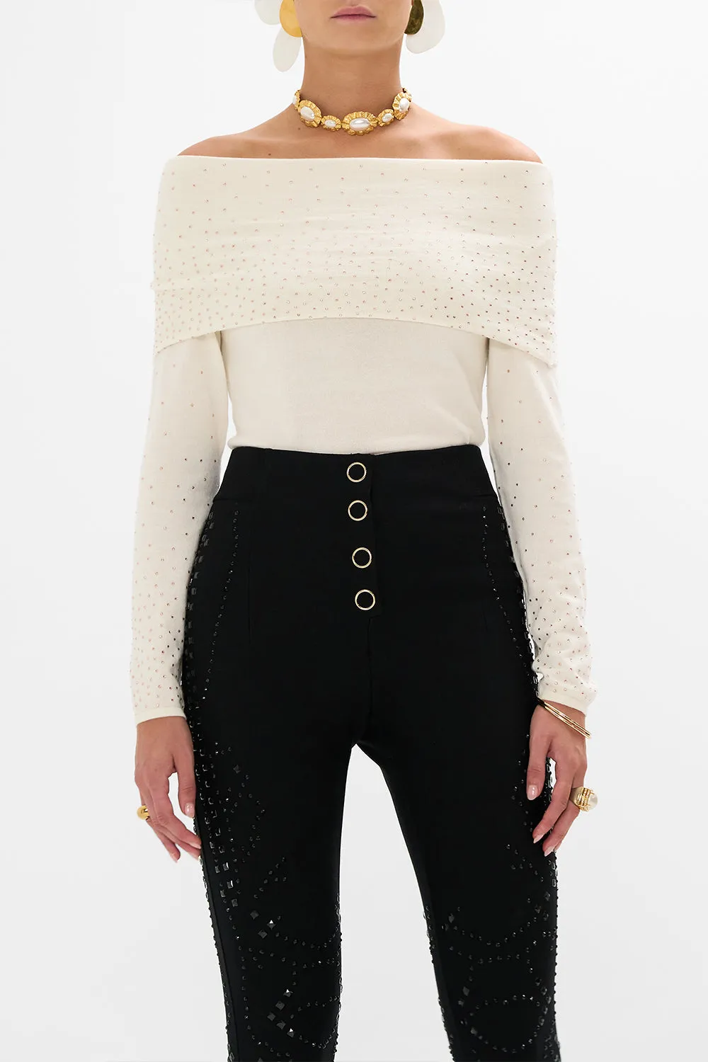 OFF SHOULDER KNIT TOP ETCHED INTO ETERNITY