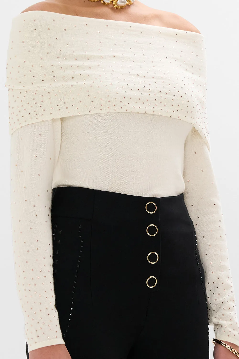 OFF SHOULDER KNIT TOP ETCHED INTO ETERNITY