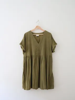 Olive Linen Babydoll Dress (XL)