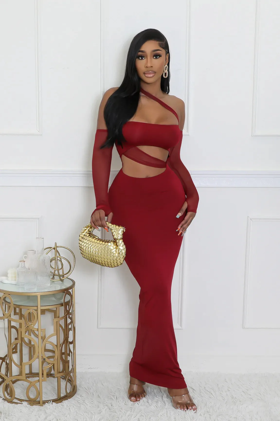 One Shoulder Mesh Halter Sheath Dress