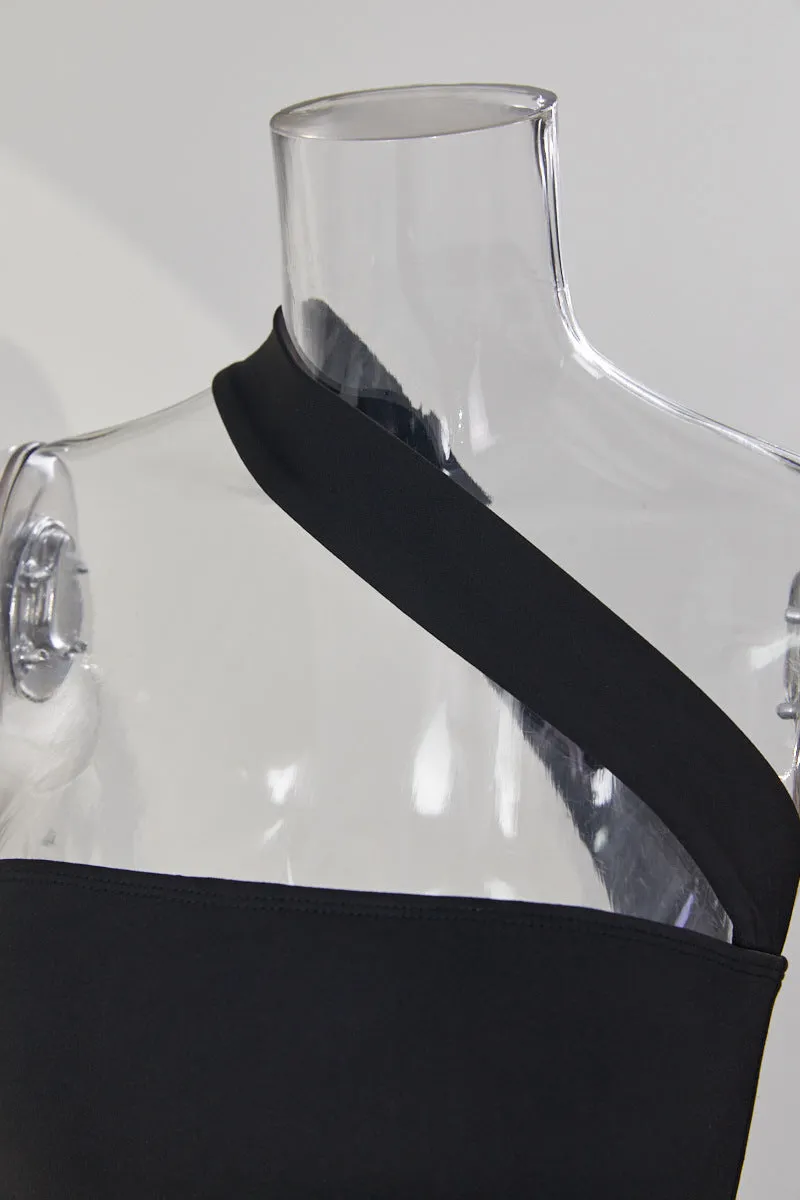 One Shoulder Mesh Halter Sheath Dress