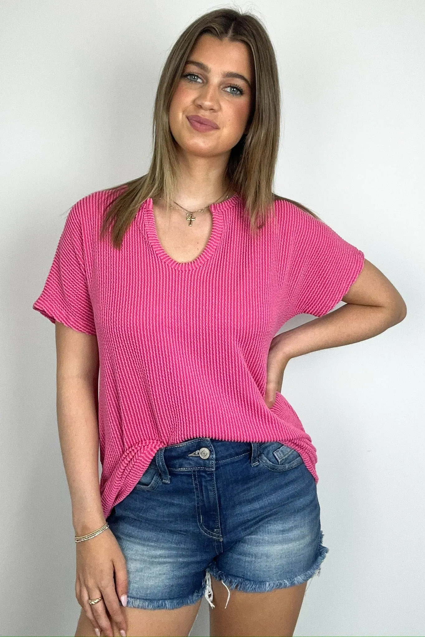 Oriana Rib Notched V-Neck Top