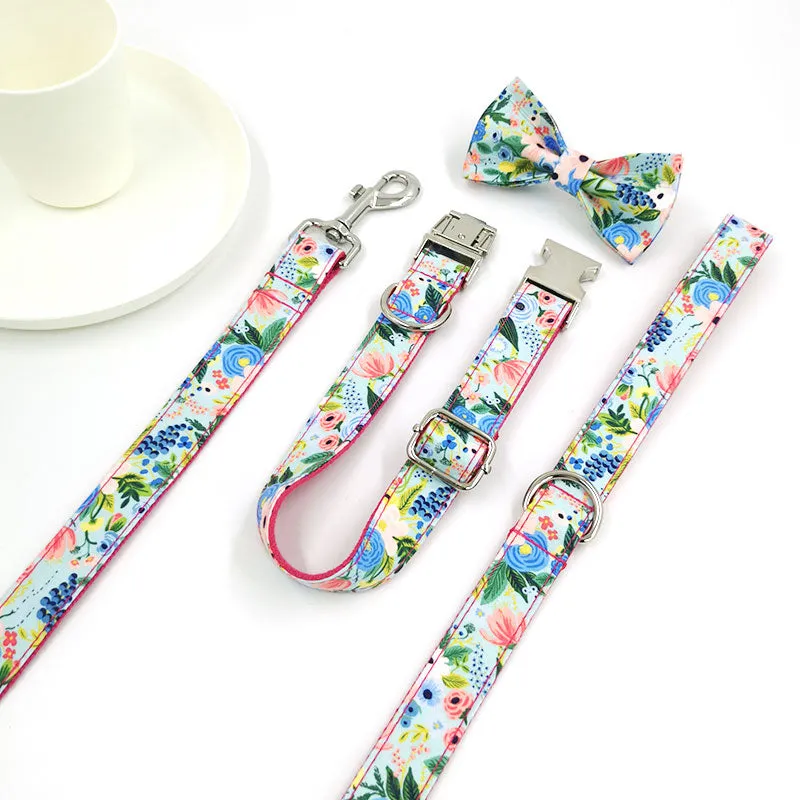 Personalized Dog Collar Engraved Metal Buckle Flower Cute for Girl Dogs - Red