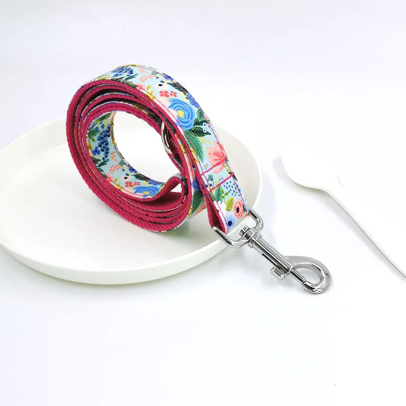Personalized Dog Collar Engraved Metal Buckle Flower Cute for Girl Dogs - Red