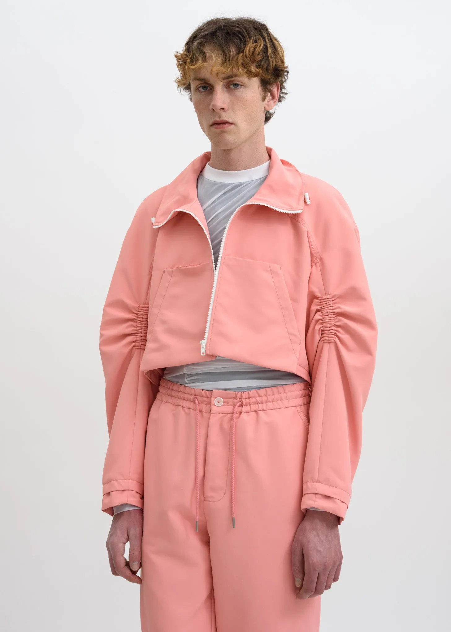 Pink Cropped Zip Up Jacket