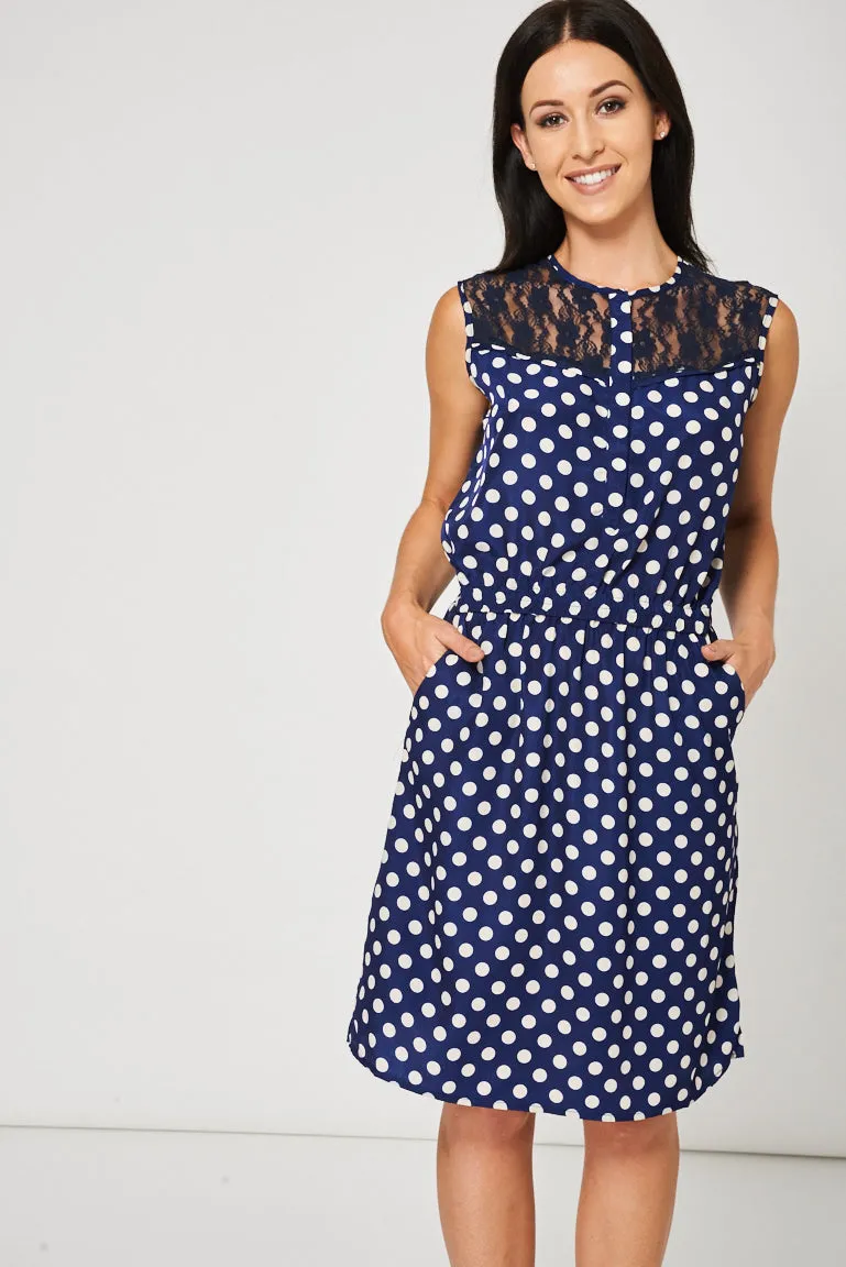 Polka Dot Dress With Black Lace Detail