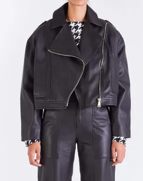Rae CROPPED OVERSIZED BIKER - BLACK