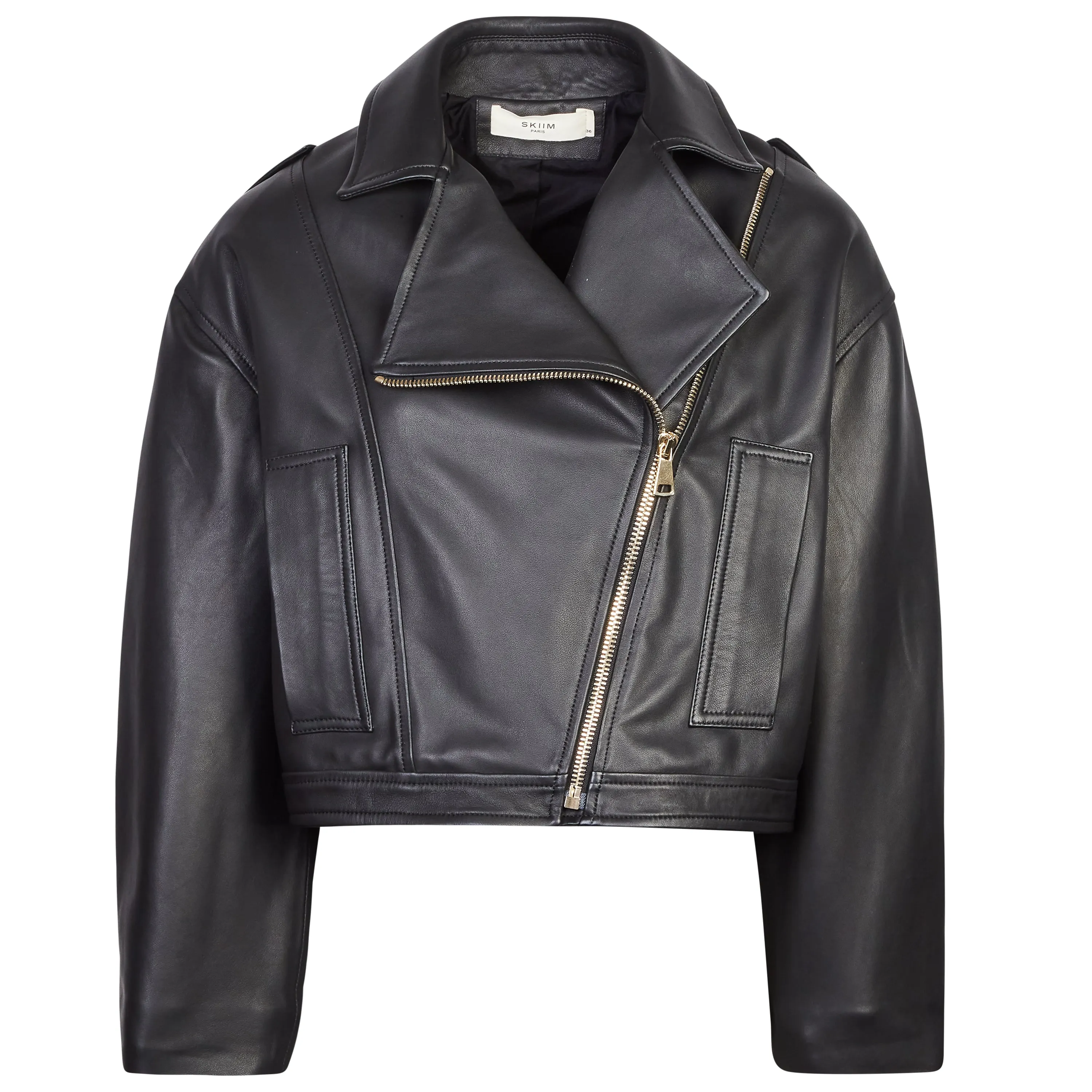 Rae CROPPED OVERSIZED BIKER - BLACK
