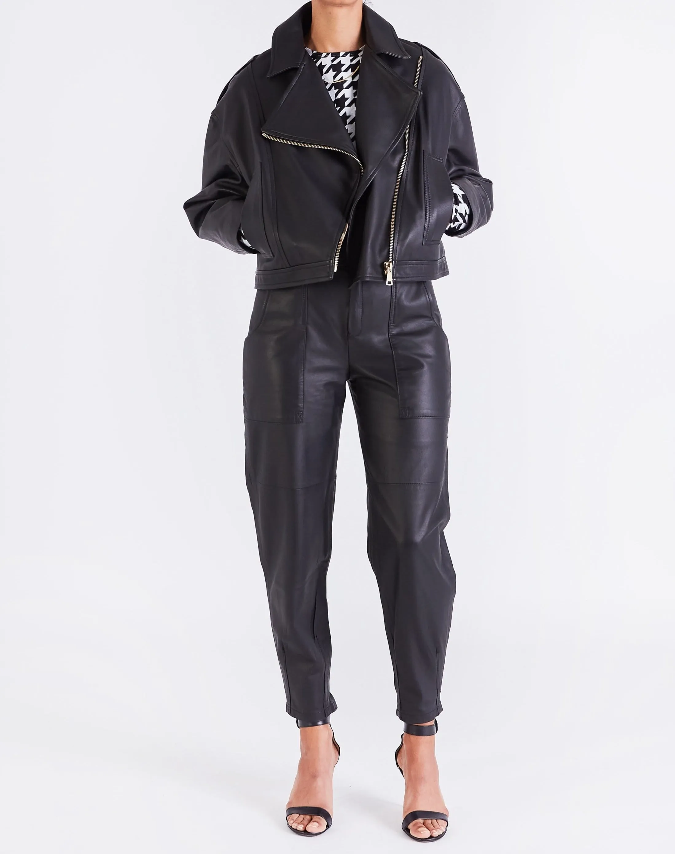 Rae CROPPED OVERSIZED BIKER - BLACK