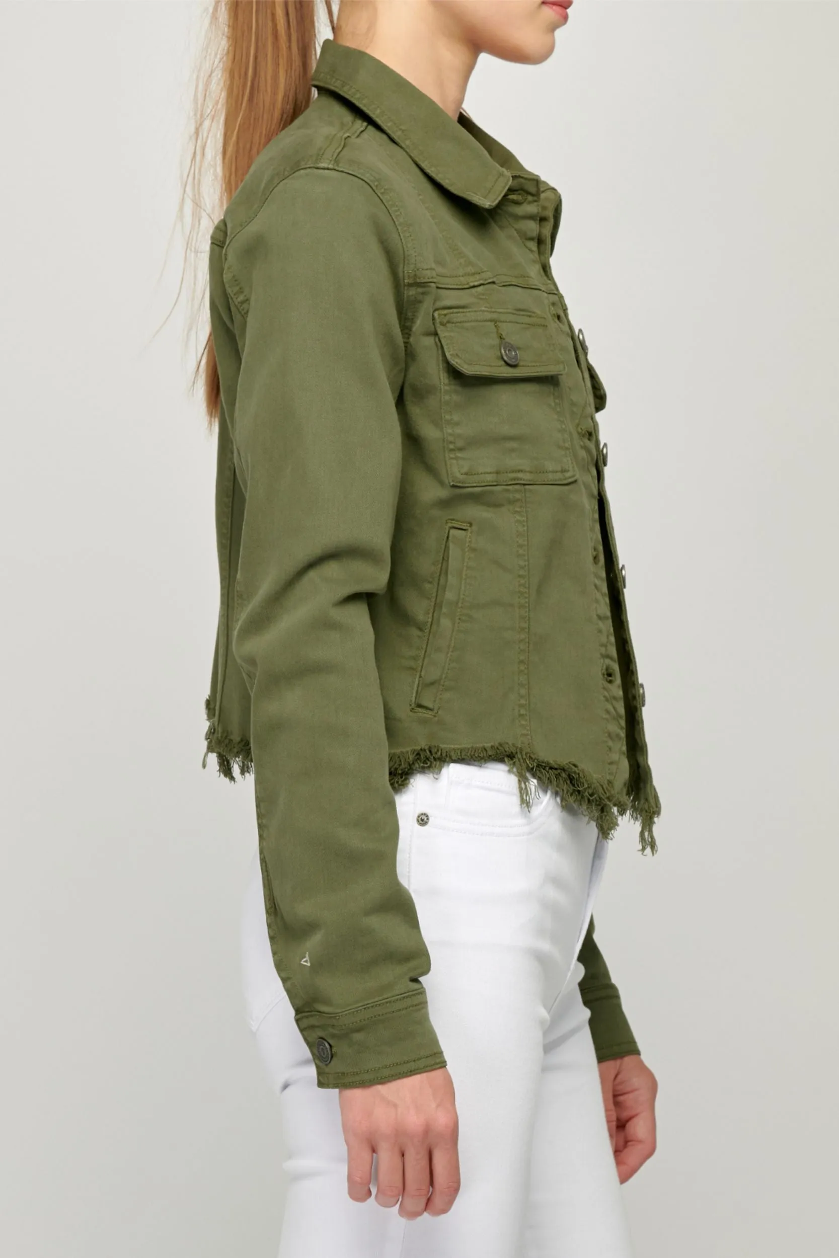 [REBEL] Military Olive Frayed Cropped Fitted Jacket