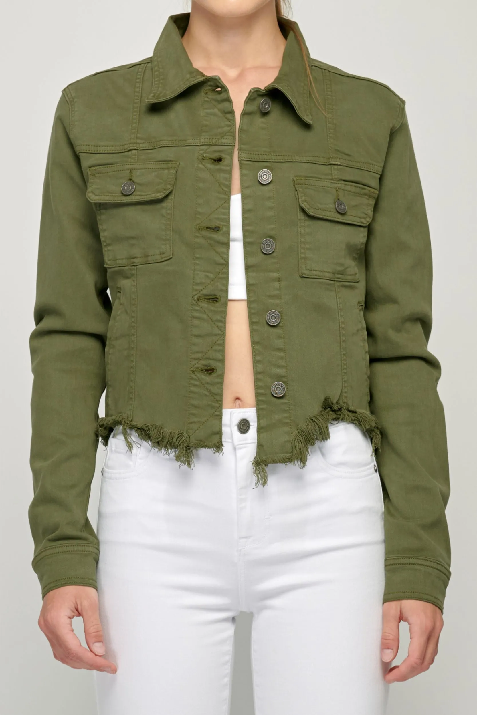 [REBEL] Military Olive Frayed Cropped Fitted Jacket