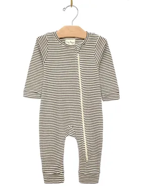 Rib Modal Zip Romper - Natural with Magnet Stripe
