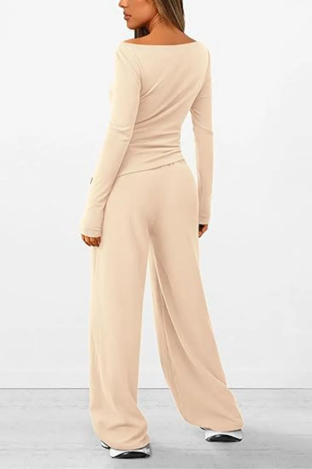 Round Neck Long Sleeve Top and Pants Set