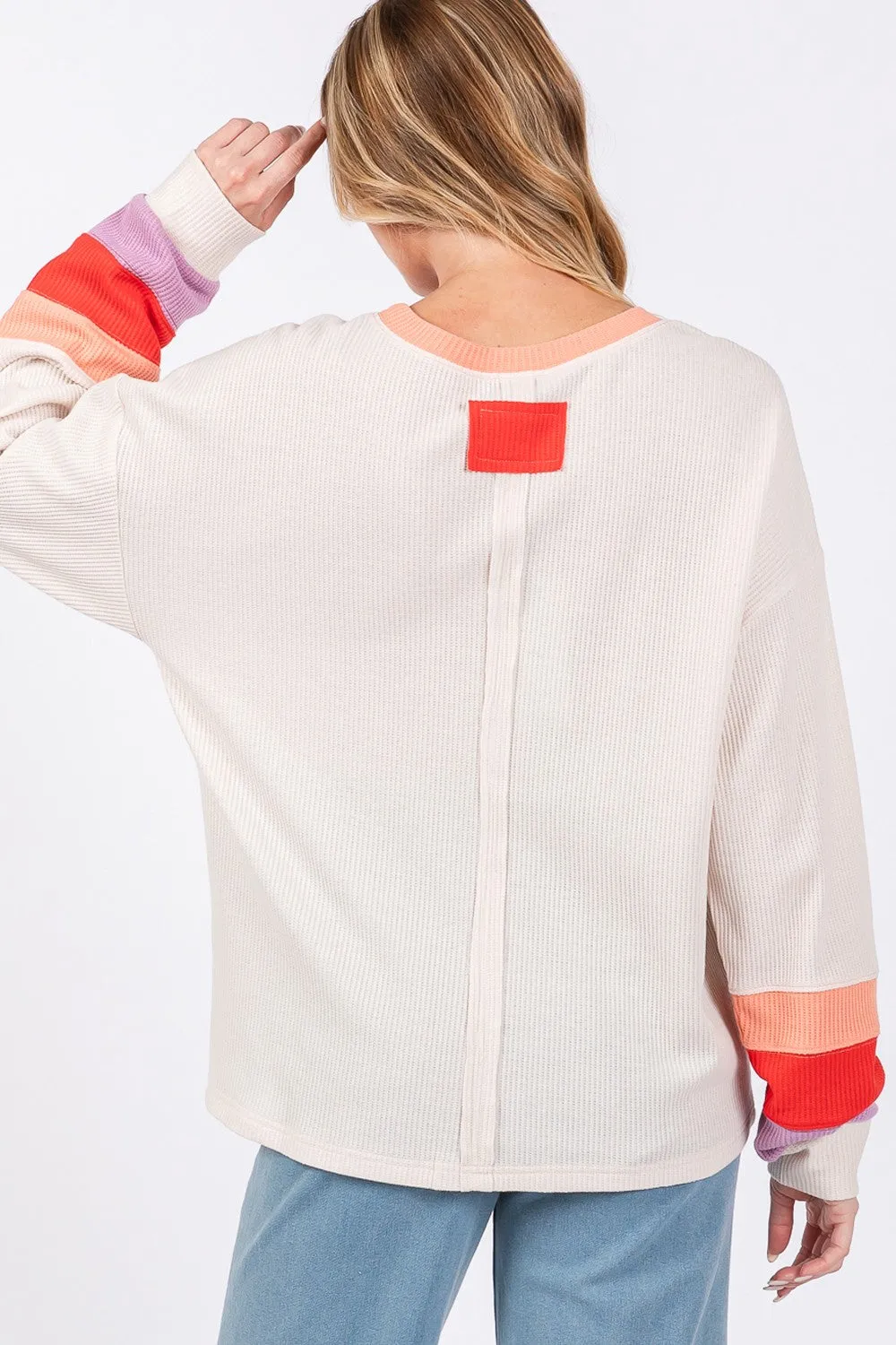 SAGE   FIG Sand Color Block Waffle Knit T-Shirt