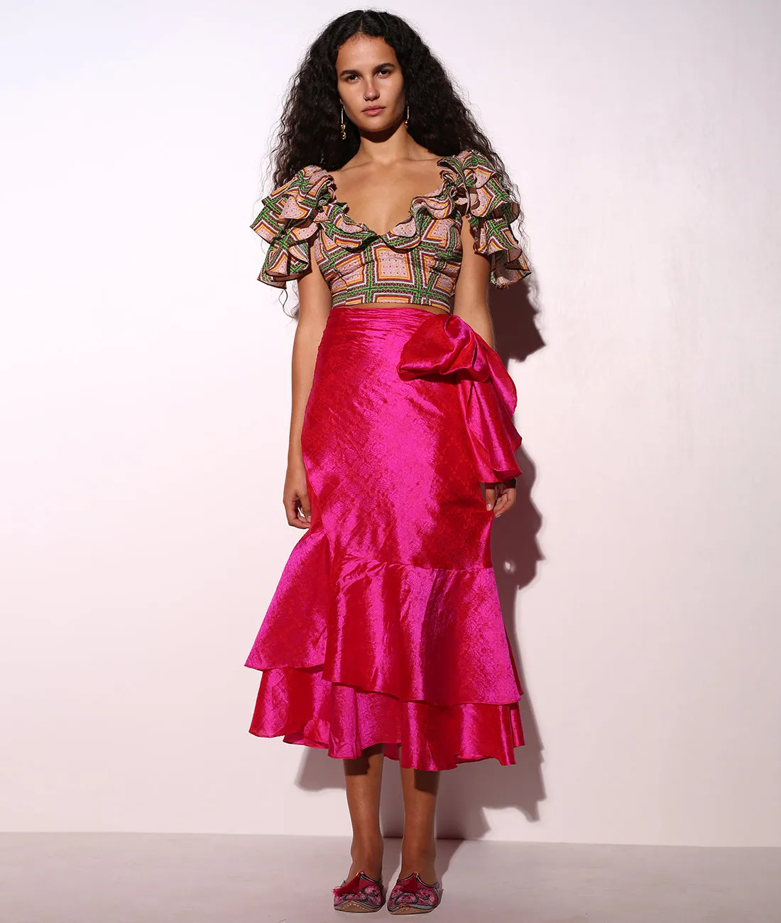 Sari Style Ruffle Wrap Skirt