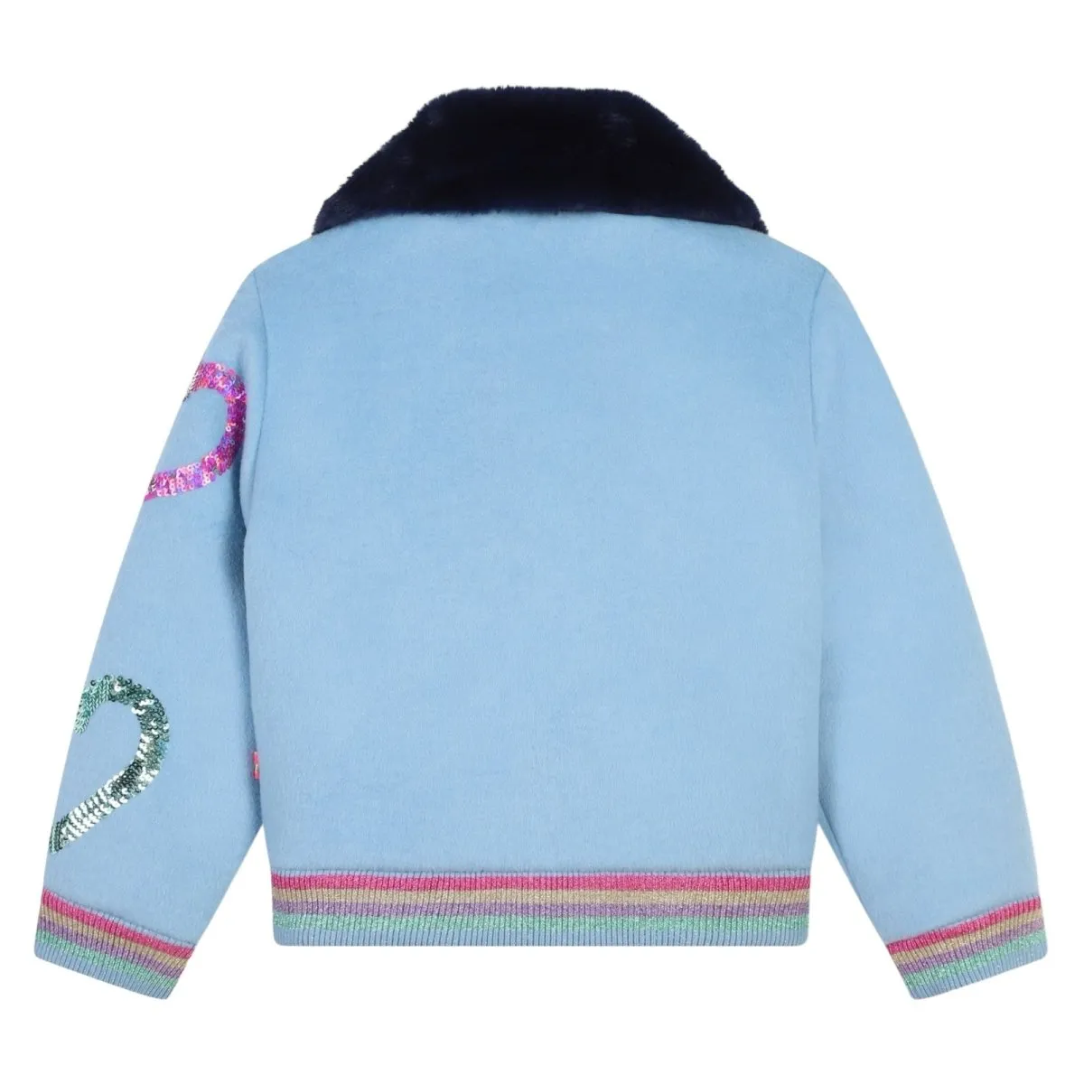 SEQUIN HEARTS FAUX FUR COLLAR JACKET