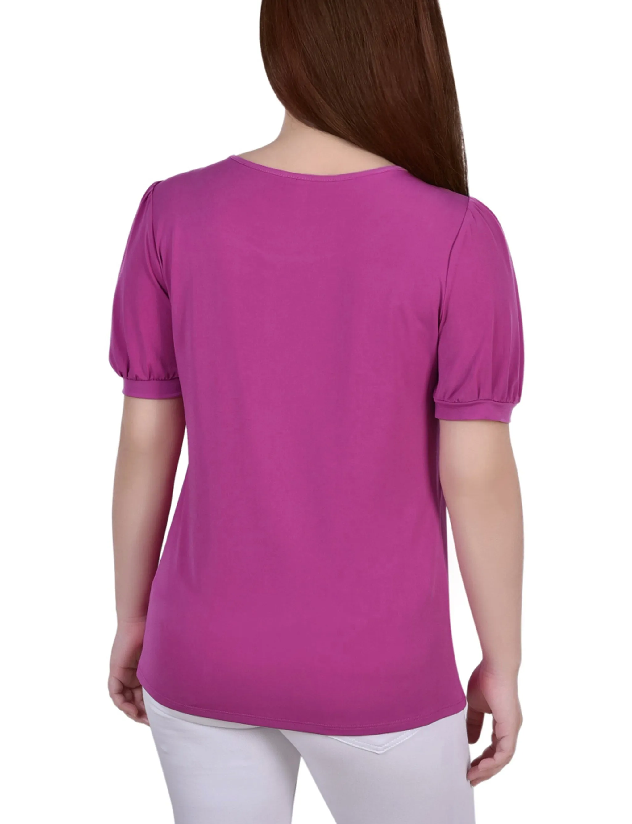 Short Puff Sleeve Sheer Inset Top