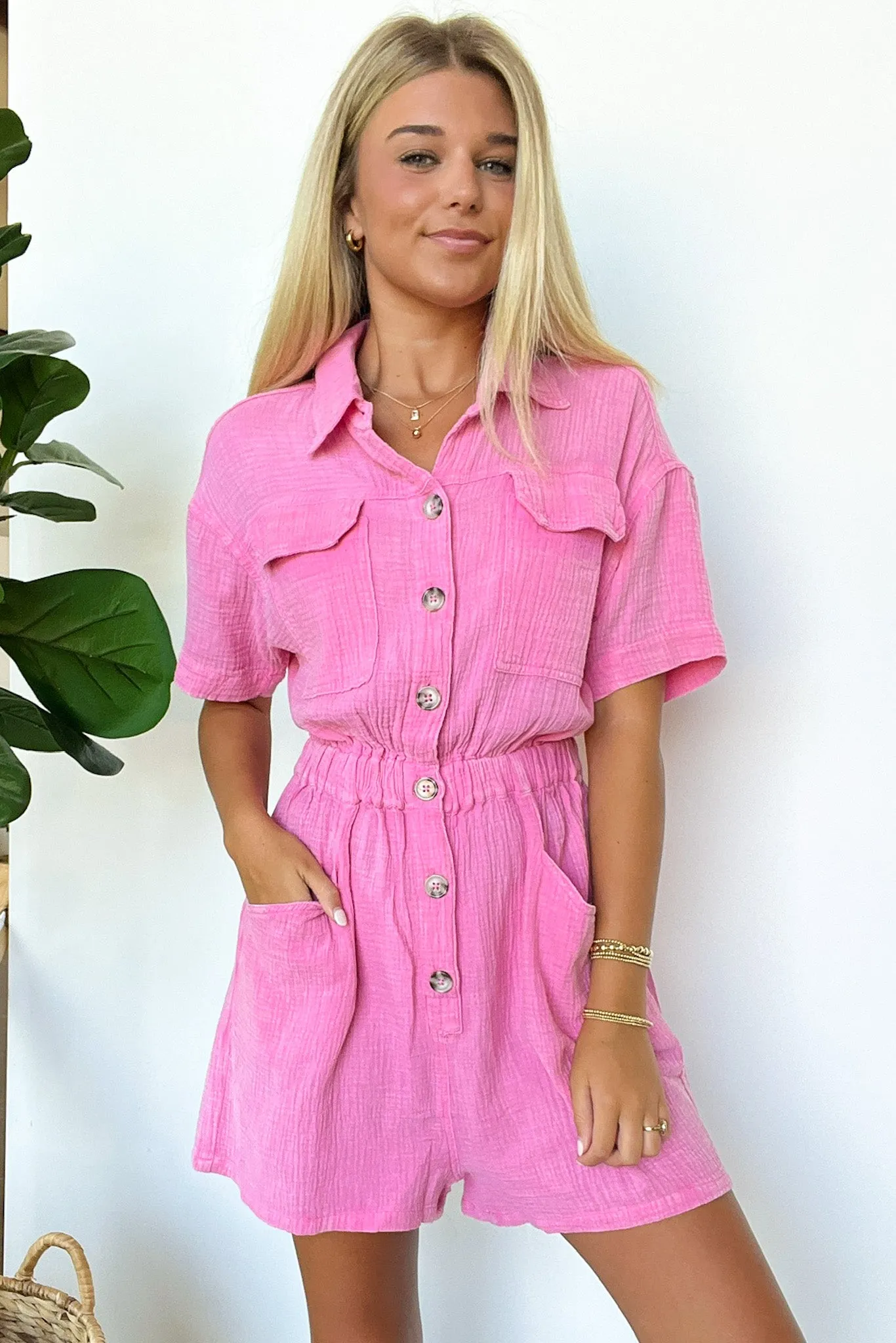 Simoni Mineral Washed Button Down Romper - FINAL SALE
