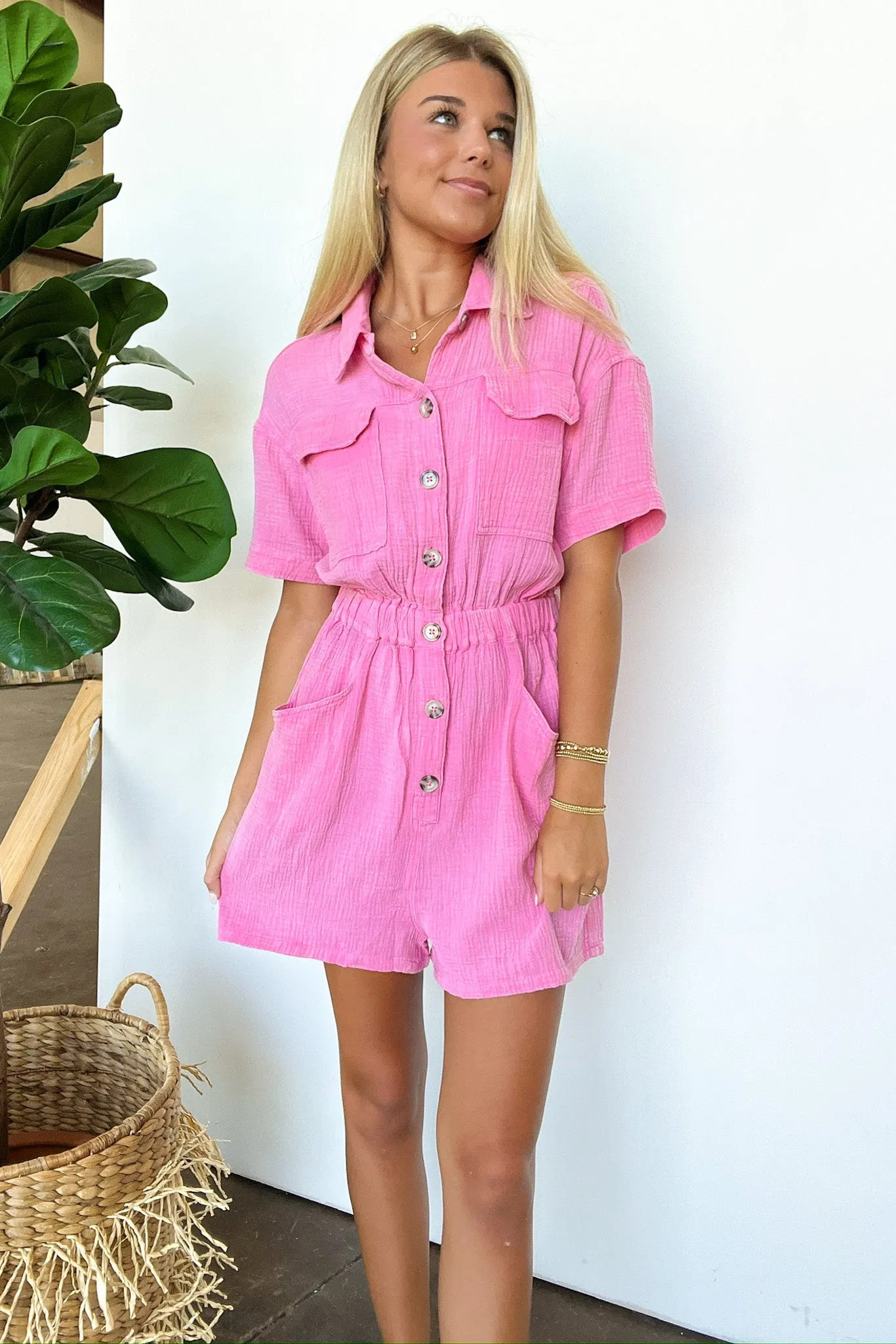 Simoni Mineral Washed Button Down Romper - FINAL SALE