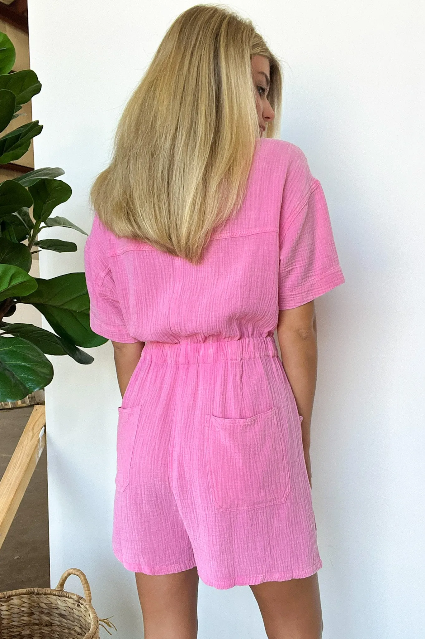 Simoni Mineral Washed Button Down Romper - FINAL SALE