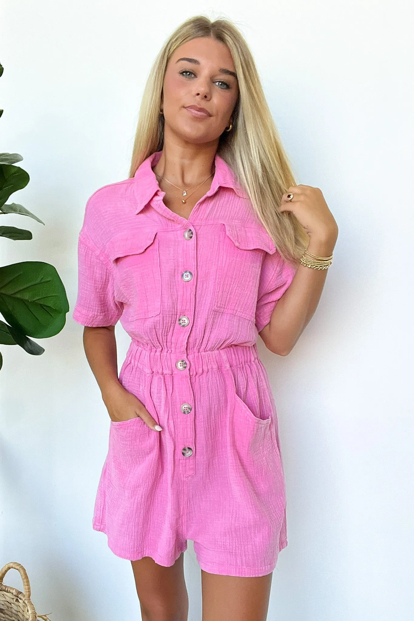 Simoni Mineral Washed Button Down Romper - FINAL SALE