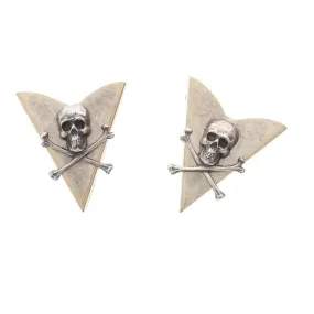 Skull and Bones Collar Tip, Jolly Roger, 32x35mm, Antique Silver, Made in USA, pack of 2