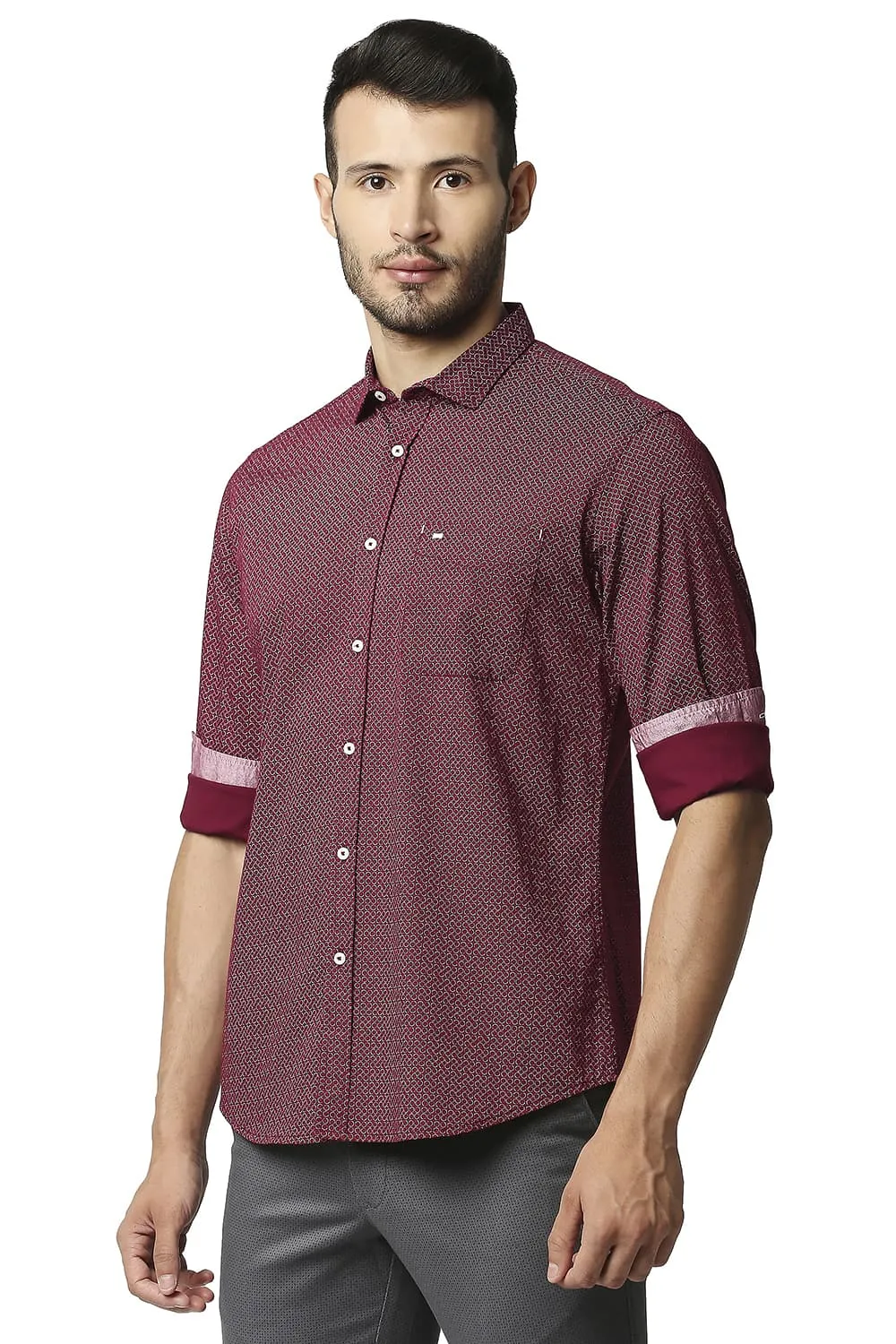 Slim Fit Twill Stretch Printed Shirt