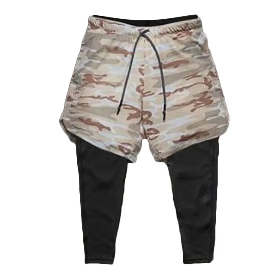 Summer Men Shorts Camo Prints Double Layer Pants Casual Sporty Three Quarter Bermuda Korean Bermuda Shorts