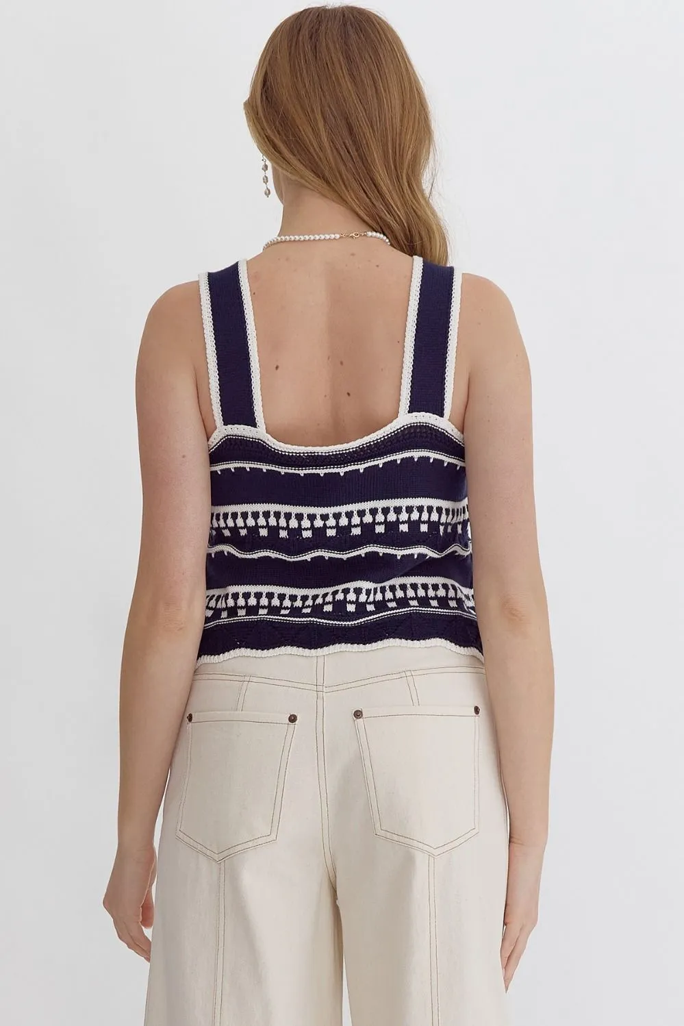 Summer Pier  Crochet Knit Top  - Navy