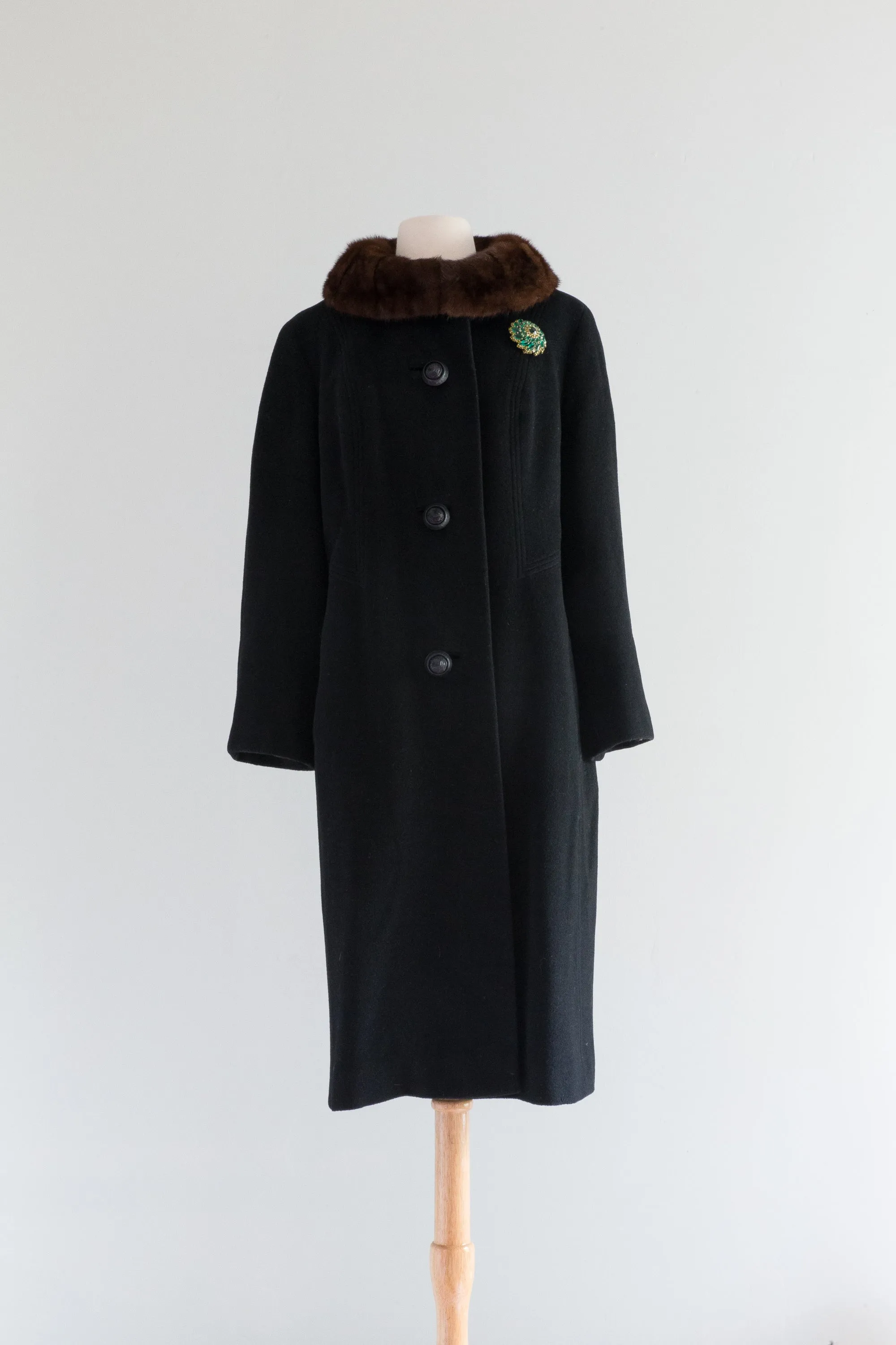 Sumptuous 1950's Black Cocoon Coat With Mink Collar By Rothmoor / ML