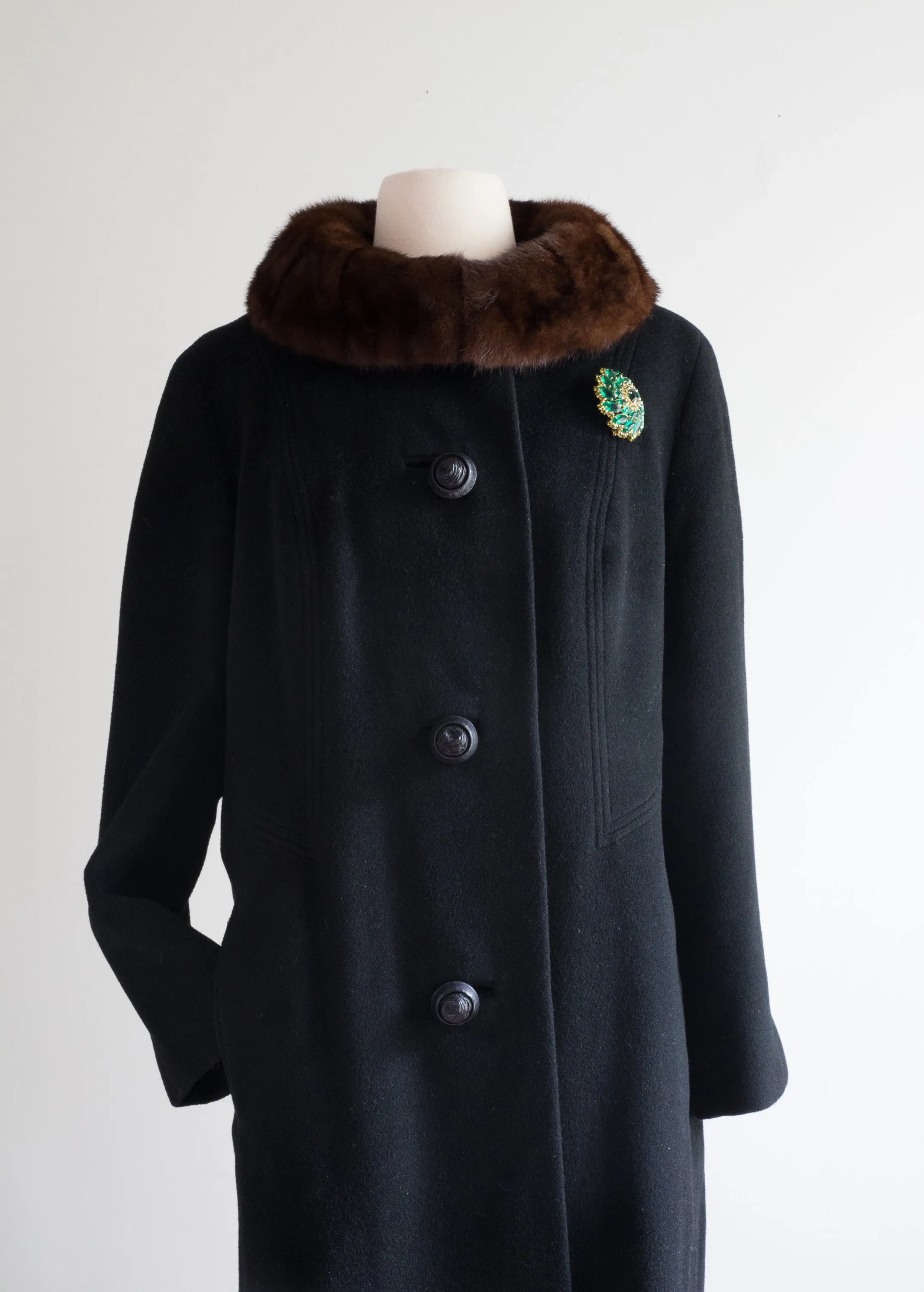 Sumptuous 1950's Black Cocoon Coat With Mink Collar By Rothmoor / ML
