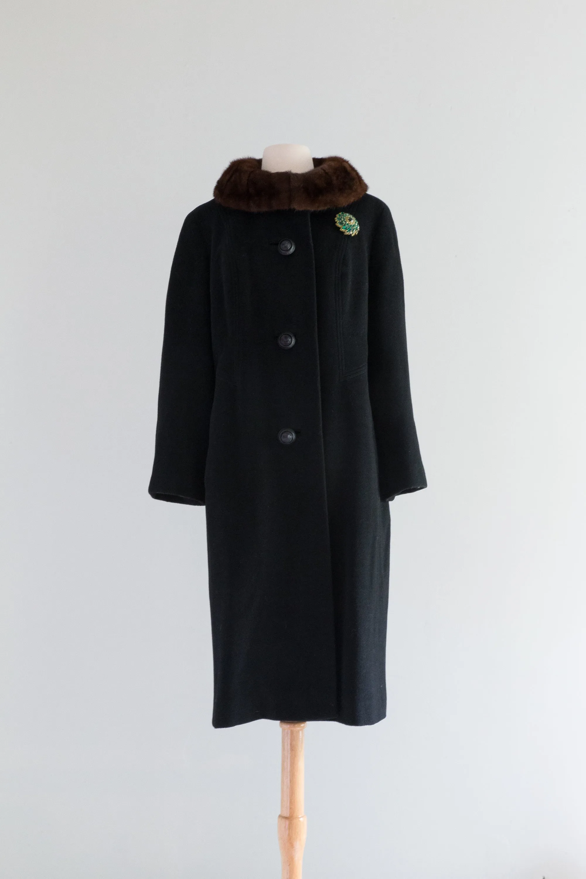 Sumptuous 1950's Black Cocoon Coat With Mink Collar By Rothmoor / ML
