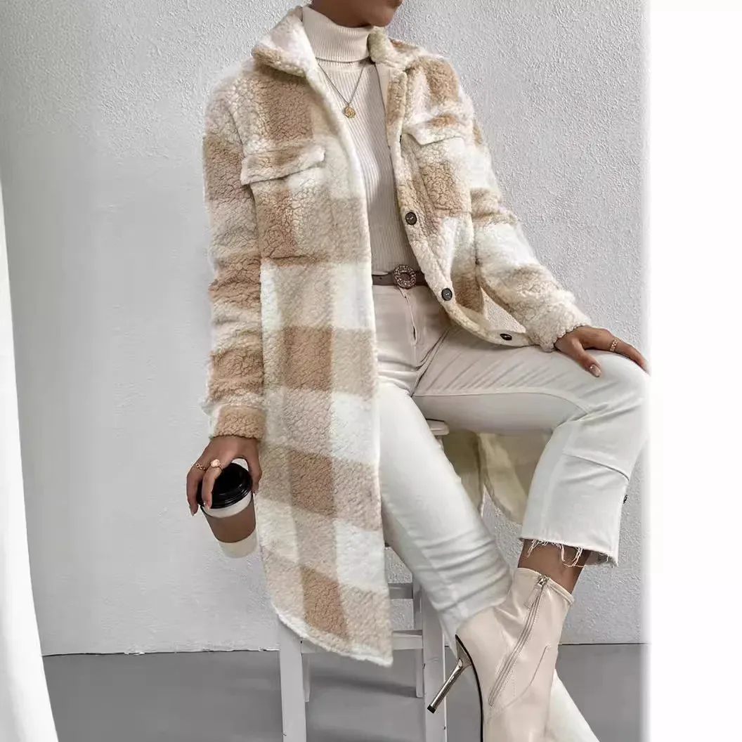 TIFFANY | Long Checkered Fleece Overcoat