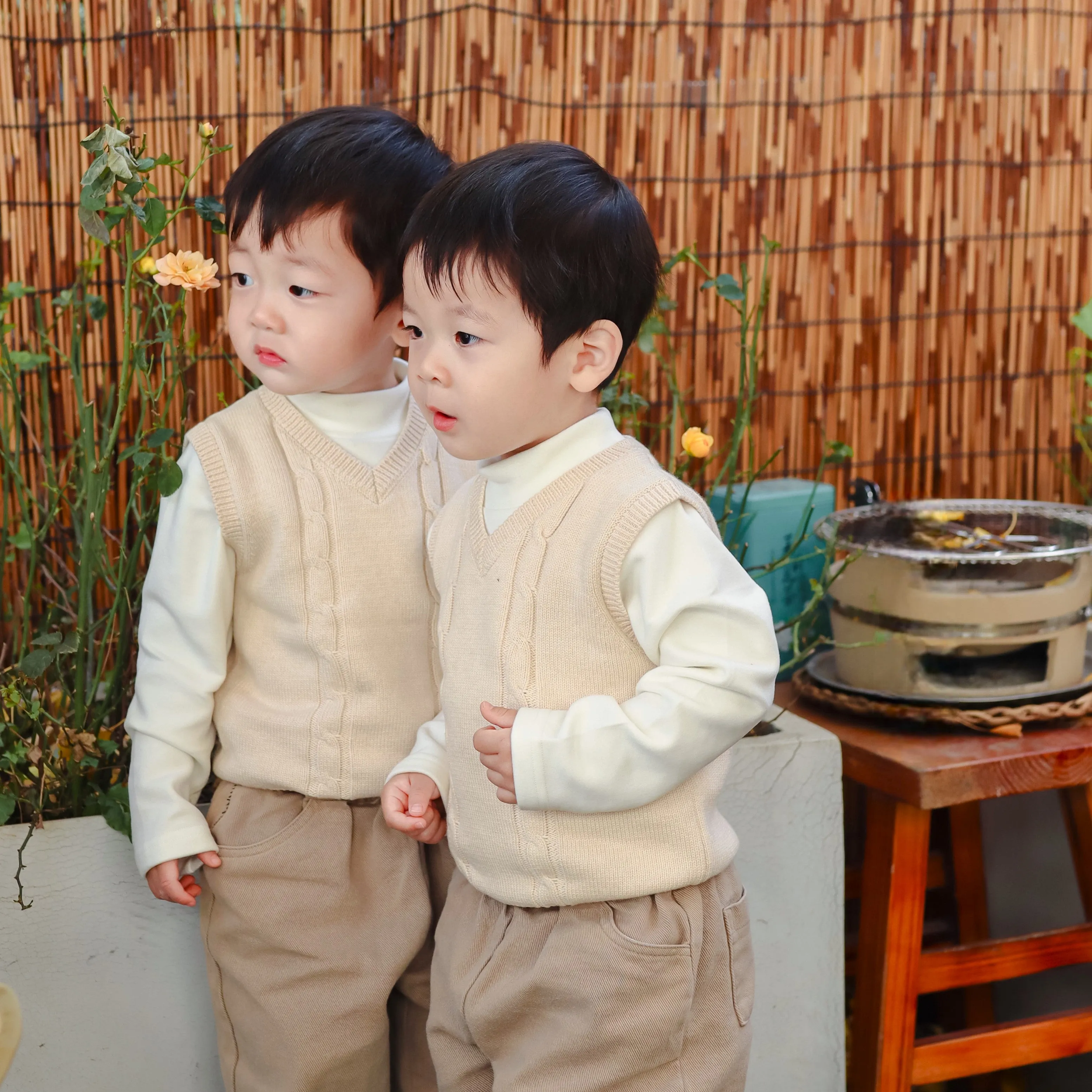 Toddler Knitted Vest: Organic V Neck Sweater Cable Knit