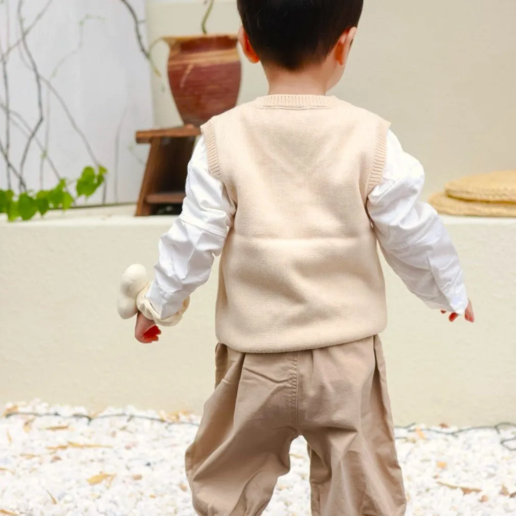 Toddler Knitted Vest: Organic V Neck Sweater Cable Knit