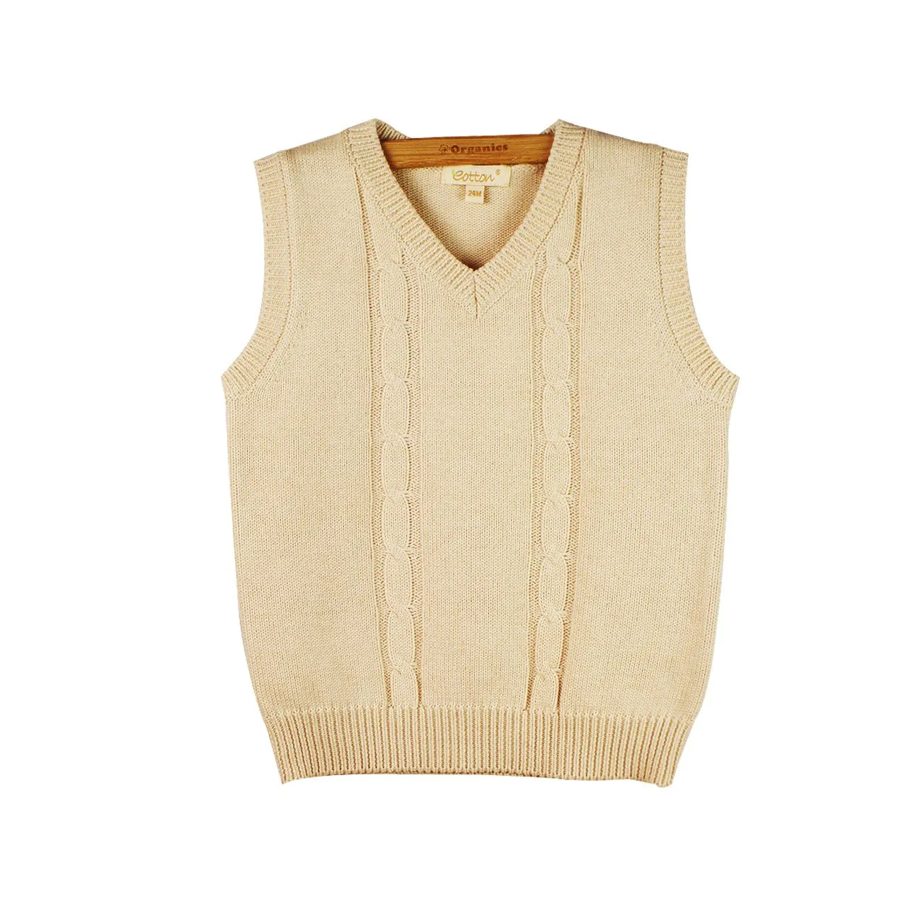 Toddler Knitted Vest: Organic V Neck Sweater Cable Knit