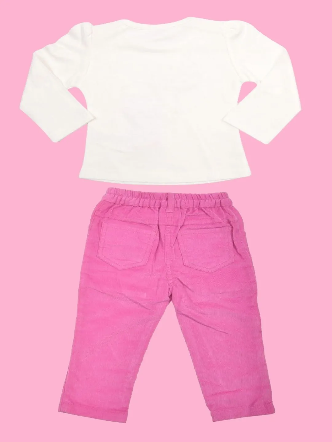 ToffyHouse Heart Umbrella Graphic Long Sleeve Tee and Pink Corduroy Pants Set for Girls