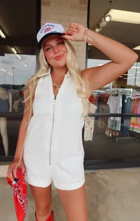 V-Neck Sleeveless Zipper Denim Romper