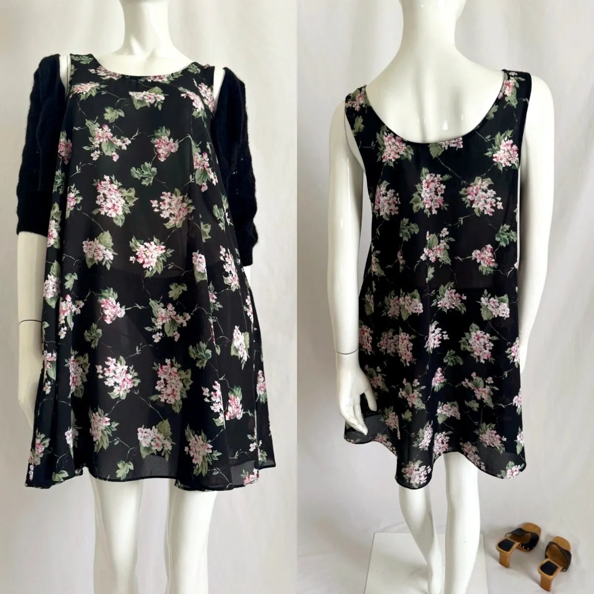 Vintage 90s Floral Mini Babydoll Dress w/pockets